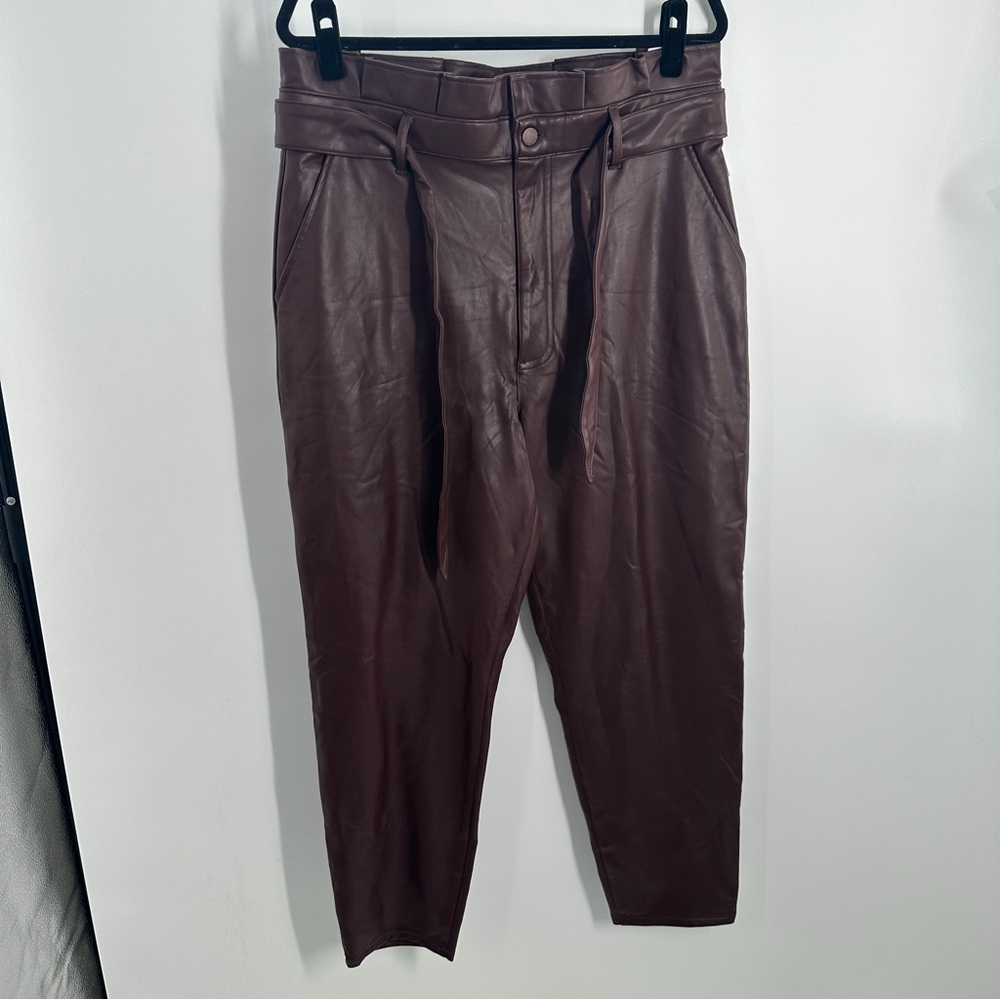 Abercrombie and Fitch Maroon Dark Red Faux Leather Paper Bag Waist Pants - Picture 2 of 9